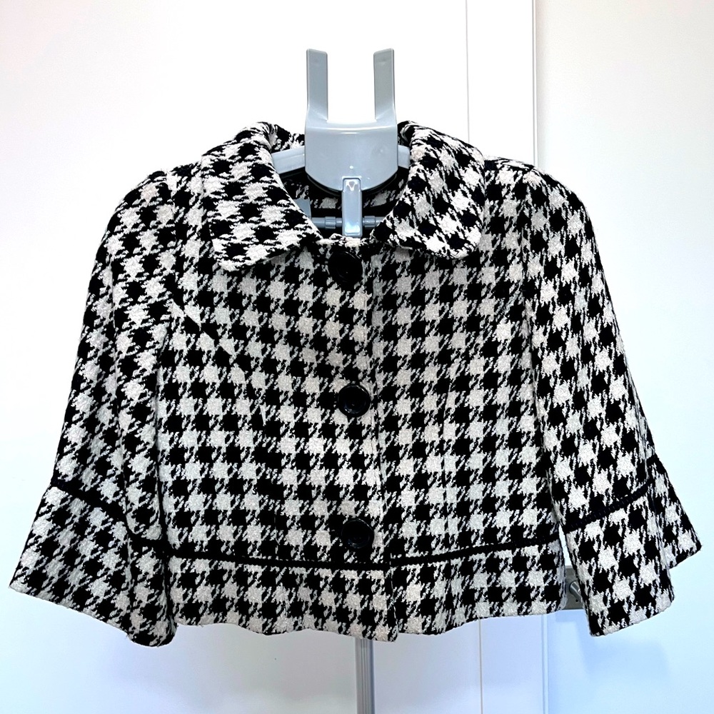 Black and White Houndstooth Coat Jacket